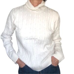 Ivory Cable Knit Turtleneck 100% Cotton  Sweater